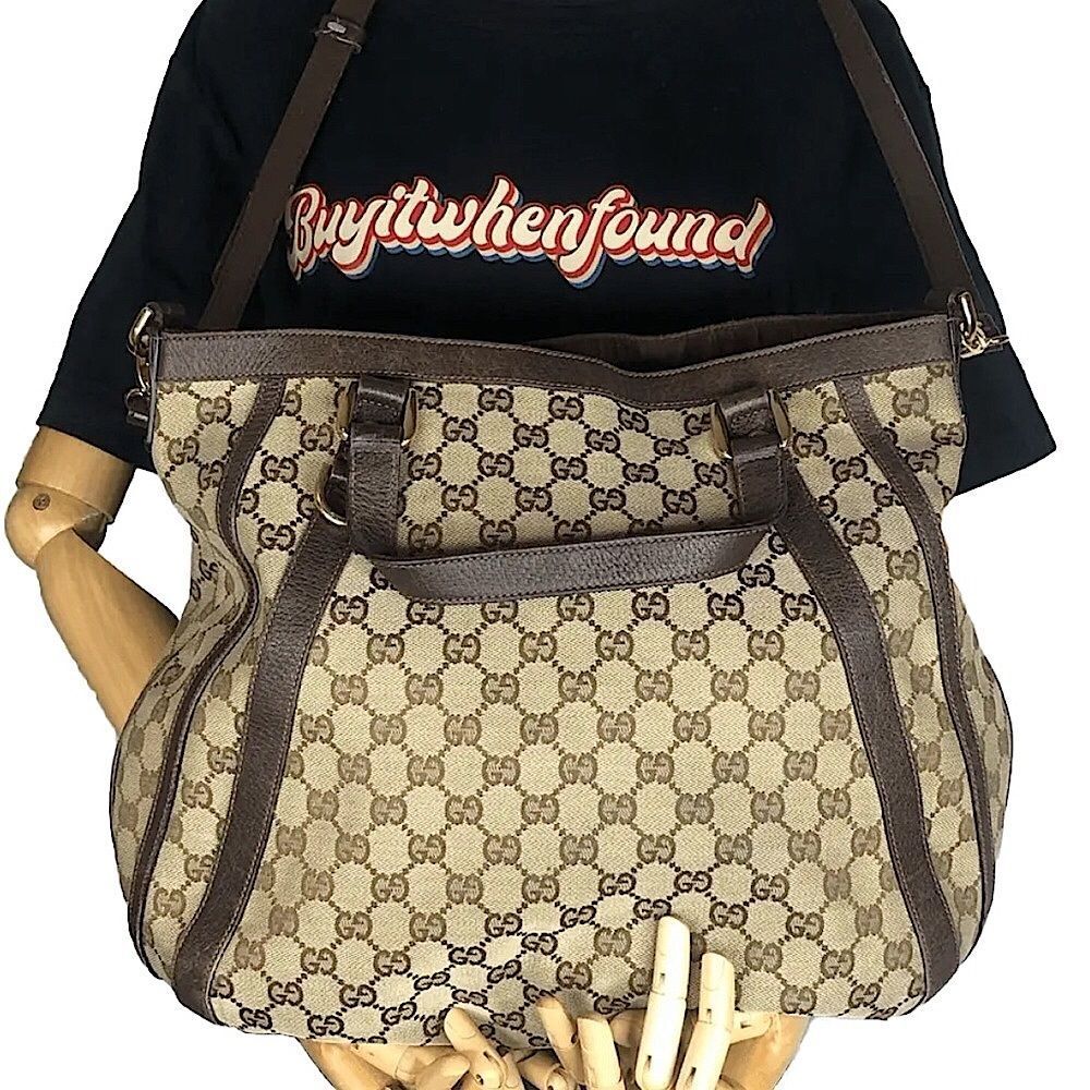 GUCCI Abbey Monogram Oversized Tan Canvas & Brown Leather Crossbody Shoulder Bag - Picture 4 of 17